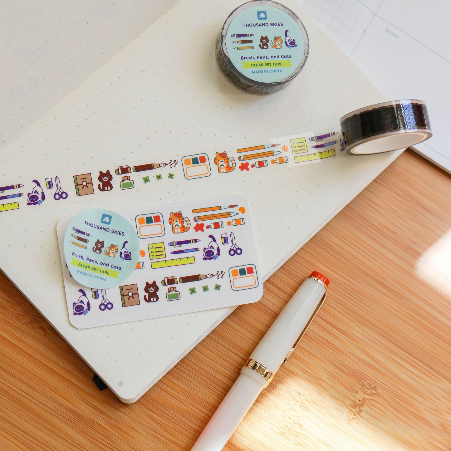 PET Tape (Transparent) Brush, Pens, and Cats