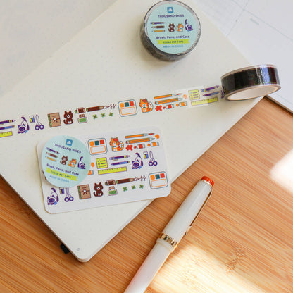 PET Tape (Transparent) Brush, Pens, and Cats