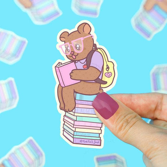 Book Bear Reading Is Fun School Animals Vinyl Sticker