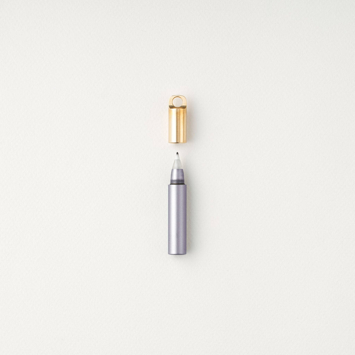 Refillable travel pen, light purple barrel with gold clip and cap