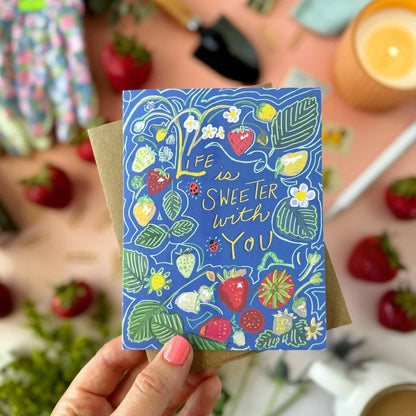 Life Is Sweeter With You (Strawberries and Ladybugs) — Love, Friendship, Birthday, Thank you Card