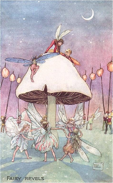 Postcard KF-348 Fairies Dancing under Toadstool