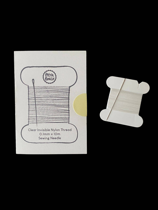 Clear invisible nylon thread and sewing needle on retail card, 10 m