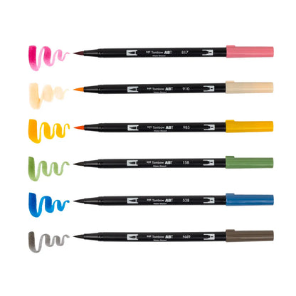 Dual Brush Pen Art Markers - Manga Illustration Flowers 6-Pack