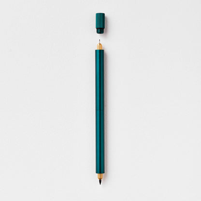 Teal refillable multi-tip pen with capped top and gold writing tip