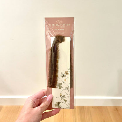 Botanical bookmark in package with brown velvet ribbon