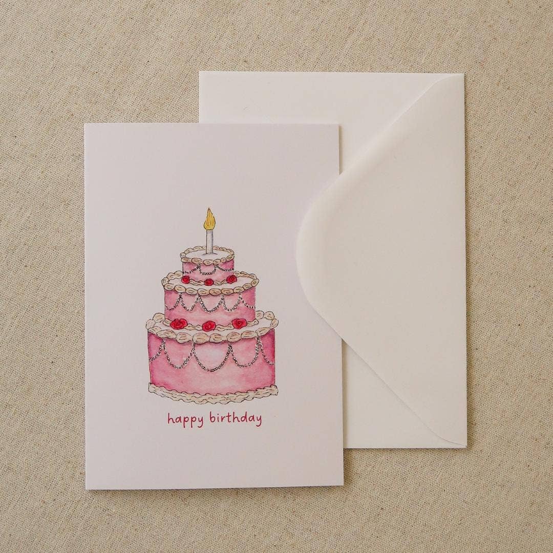 Pink Cake Happy Birthday Greeting Card