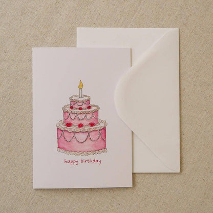 Pink Cake Happy Birthday Greeting Card