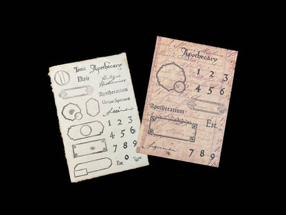 Apothecary label clear stamp set with numbered potion and vial designs