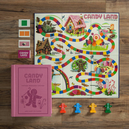 Candy Land board game set with colorful track board and token pieces