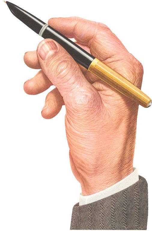 Postcard LT-337 Hand with Fountain Pen