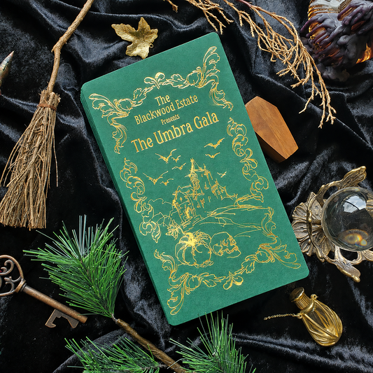 Halloween advent calendar booklet: The Umbra Gala with ornate gold title art