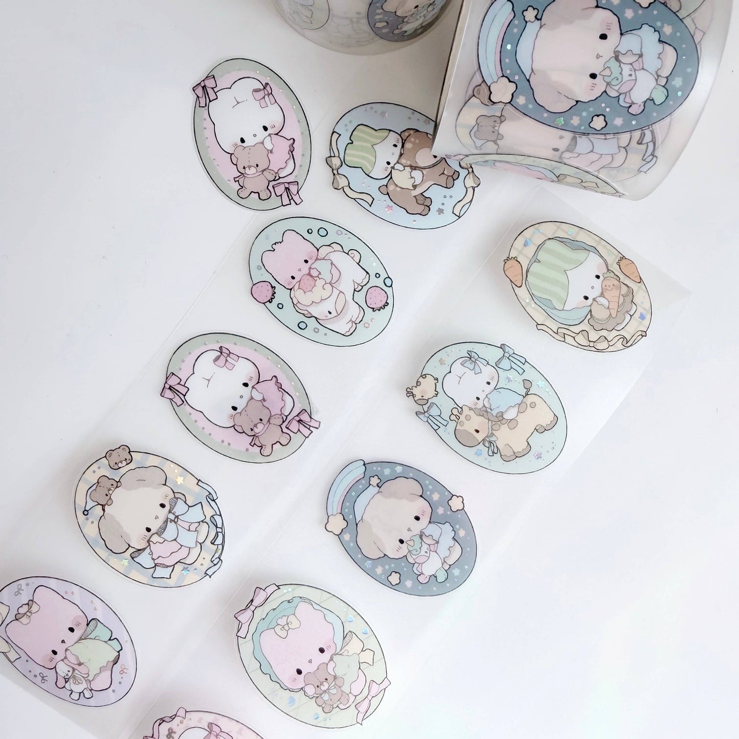 Oval Character and Buddy Portrait PET Sticker Roll
