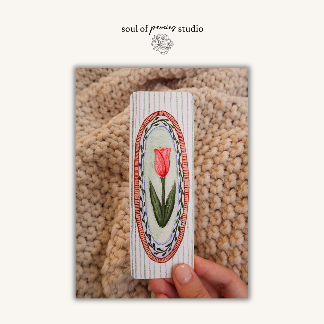 Folk Tulip Watercolor Bookmark