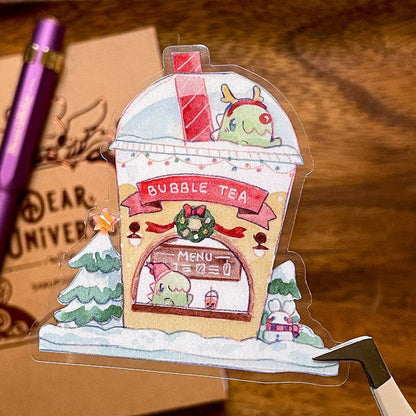 Winter Market Bubble Tea Shop Clear Sticker
