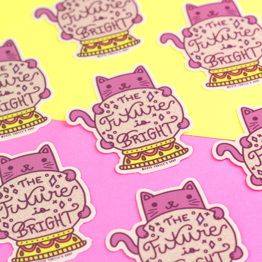 Future is Bright Fortune Teller Cat Vinyl Sticker (Glitter)