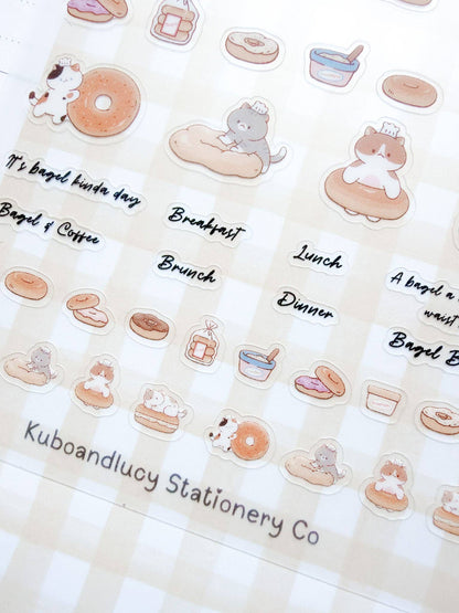 Kuboandlucy Stationery Co | Bagel Cat Clear Sticker Sheet