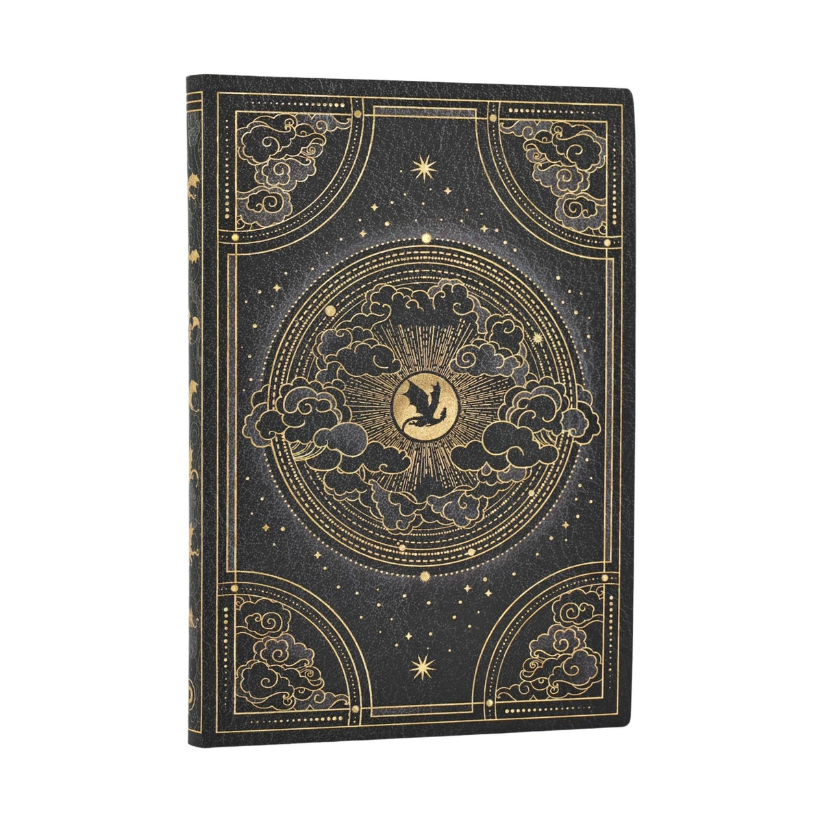 Softcover journal with dark navy cover and gold dragon celestial artwork