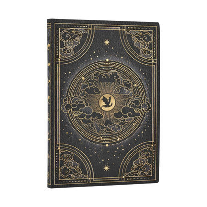 Softcover journal with dark navy cover and gold dragon celestial artwork