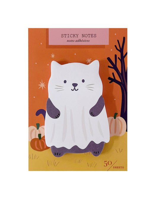 Ghost cat die-cut sticky notes, white cat shape, 5 sheets