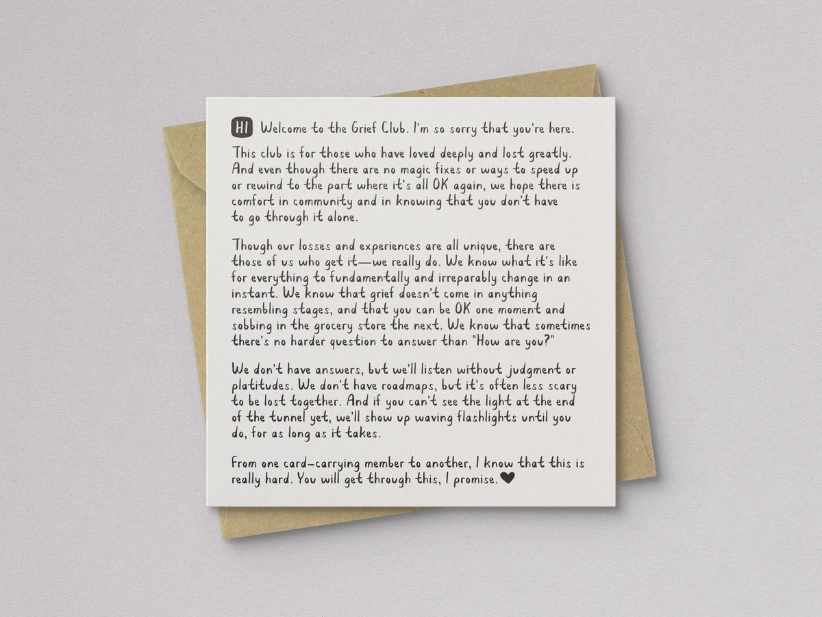 Welcome to the Grief Club Sympathy Card - Letterpress Printed