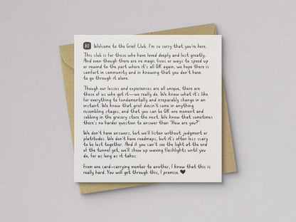 Welcome to the Grief Club Sympathy Card - Letterpress Printed