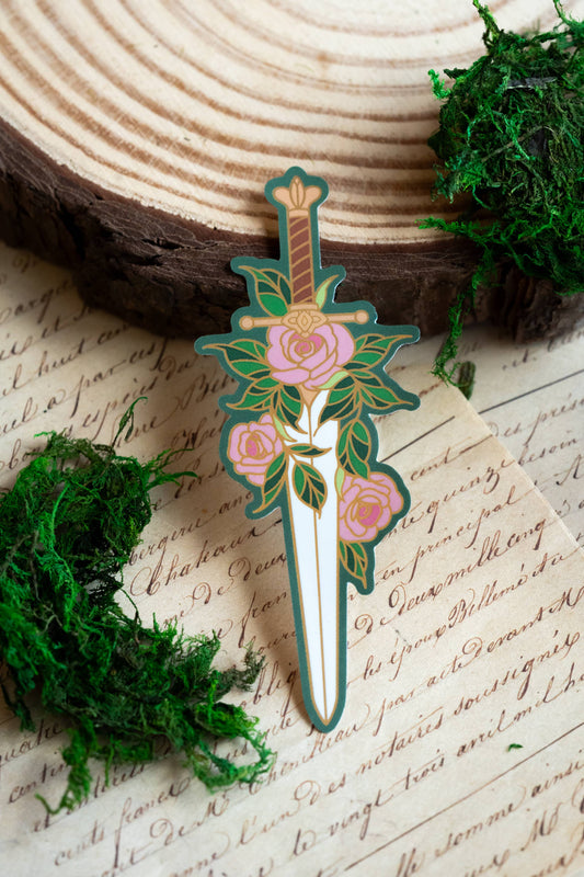 Gilded Floral Blade Vinyl Sticker | Bookish Romantasy