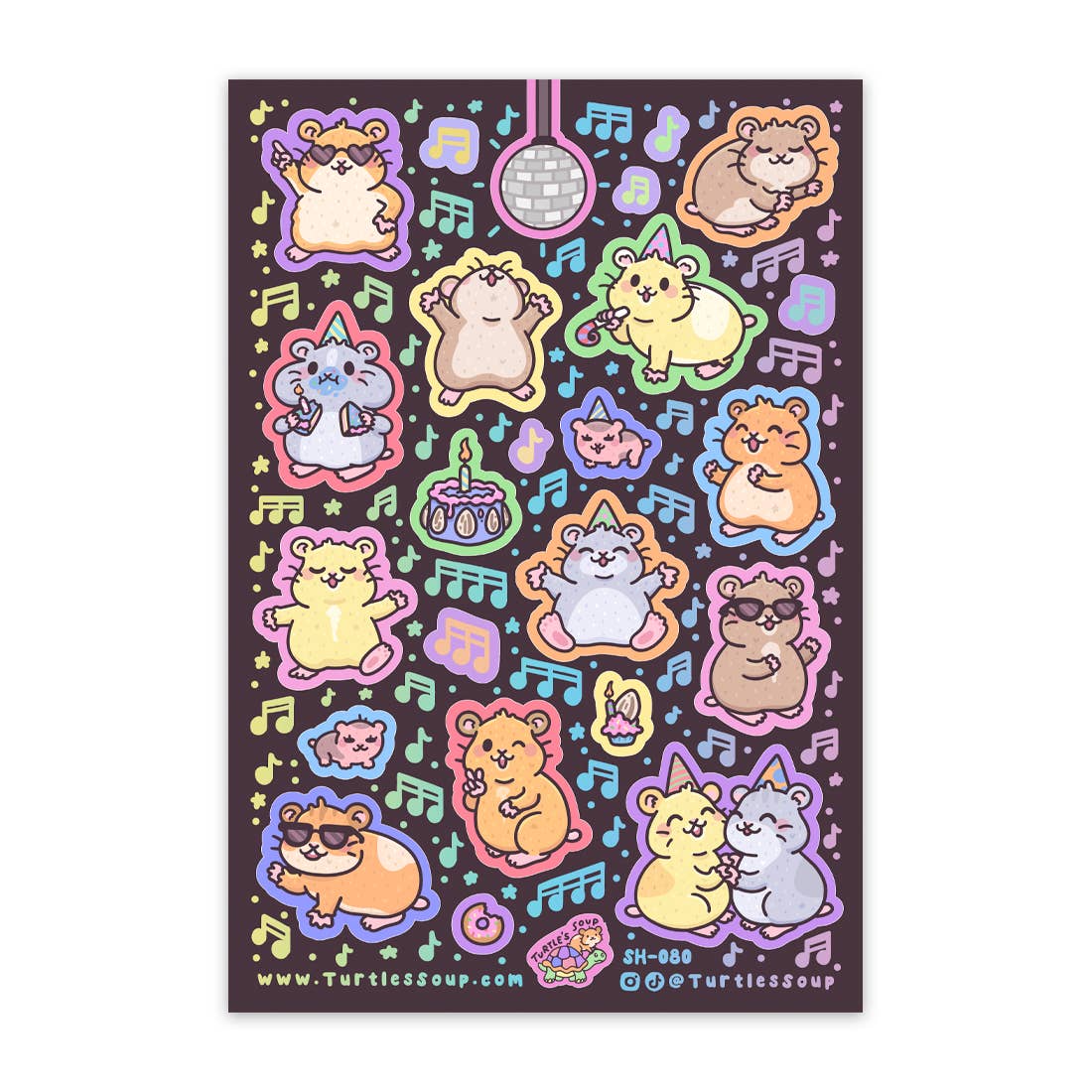 Cute hamster character sticker sheet with assorted glittery animal designs