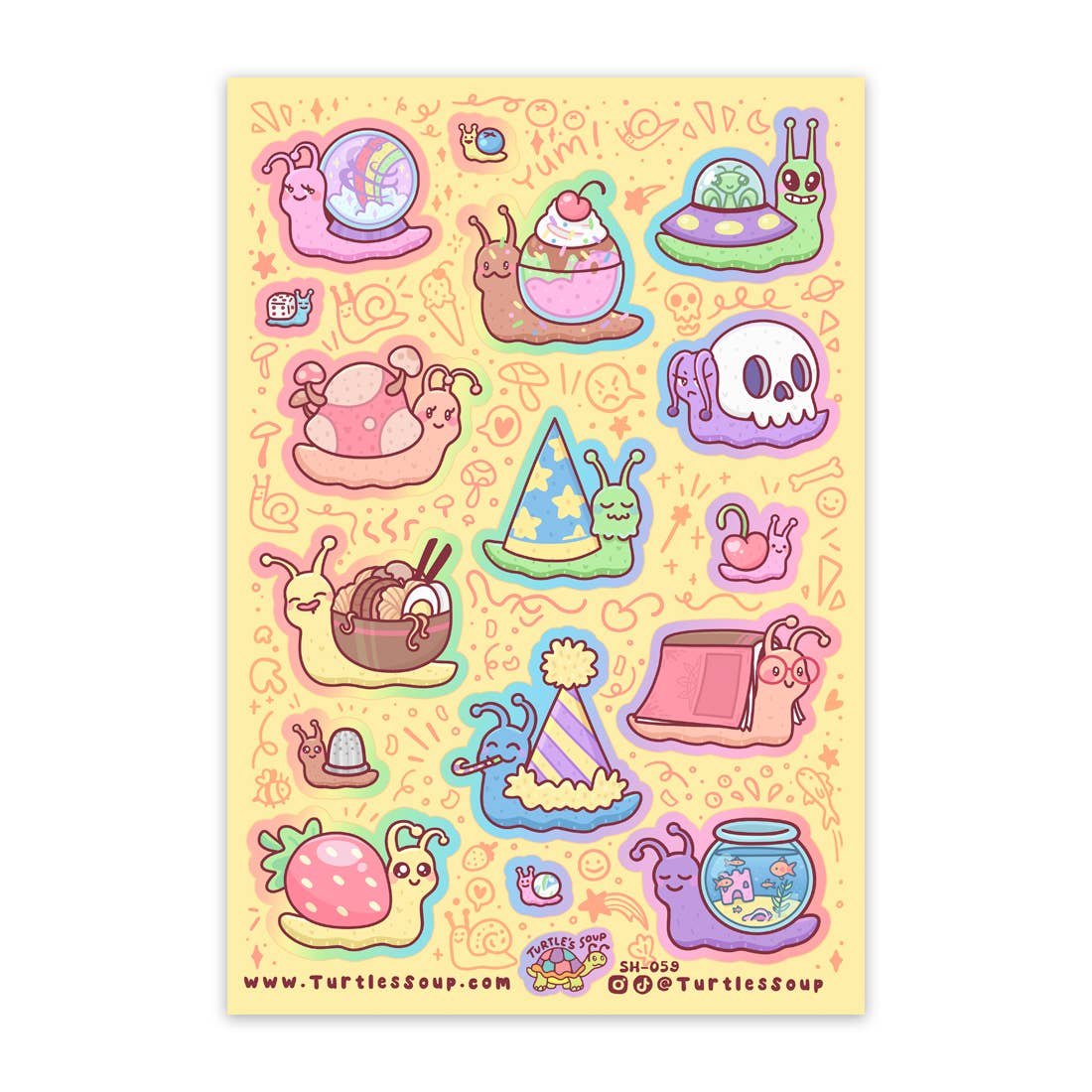 Glitter sticker sheet with colorful snail-shell Halloween characters