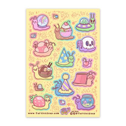 Glitter sticker sheet with colorful snail-shell Halloween characters