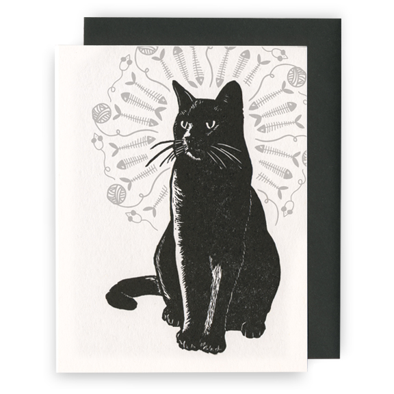Darker Things - Black Cat LETTERPRESS CARD