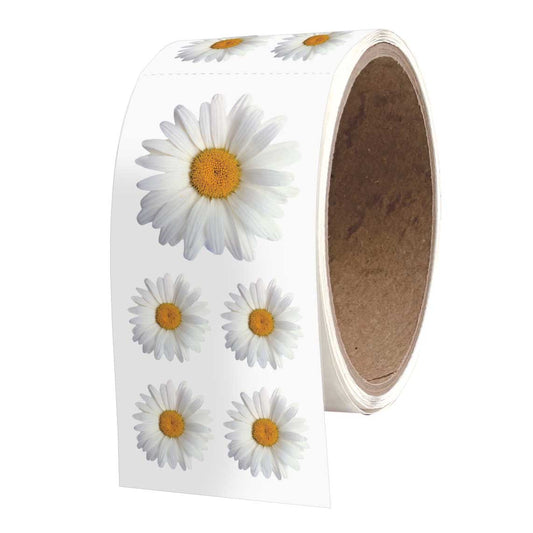 Oxeye daisy sticker roll with white daisy flowers and yellow centers