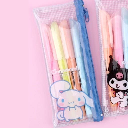 Sanrio Soft Touch Pastel Highlighter Set (4 Colors + Pouch)