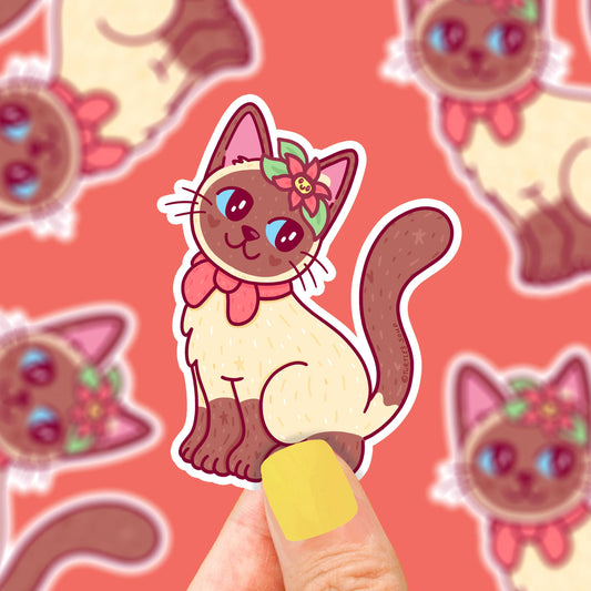 Siamese Cat Kitty Short Hair Water Bottle Vinyl Sticker