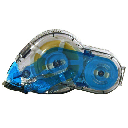 Blue glue tape dispenser with clear housing and two reels, TG-900 series
