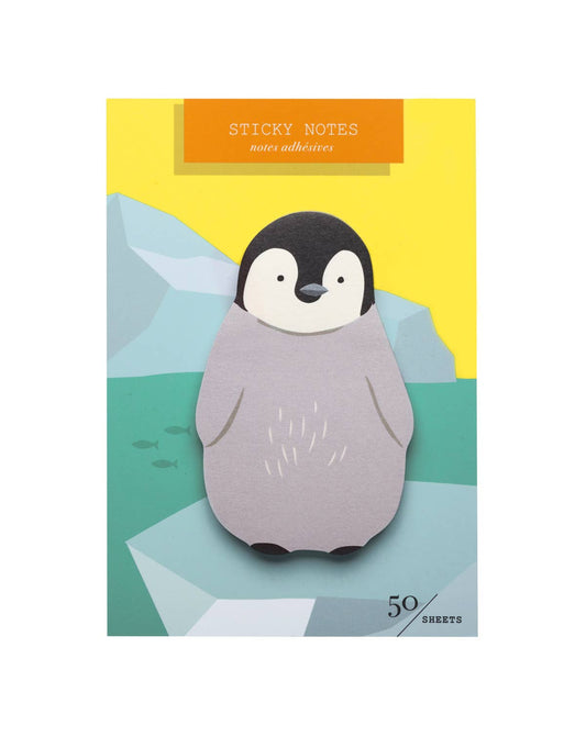 Penguin die-cut sticky notes sheet with penguin illustration, 50 sheets