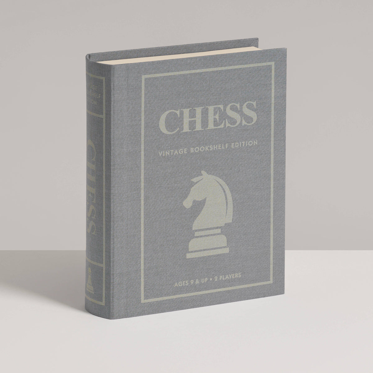 Vintage chess bookshelf edition box, gray cover with CHESS title and knight icon