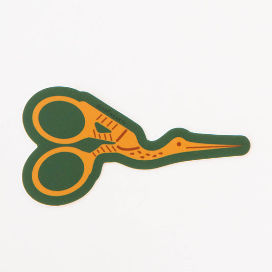 Green and gold stork-scissors vinyl waterproof sticker, single bird design