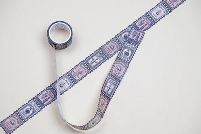 Washi tape strip set with blue stamp pattern and two rolls