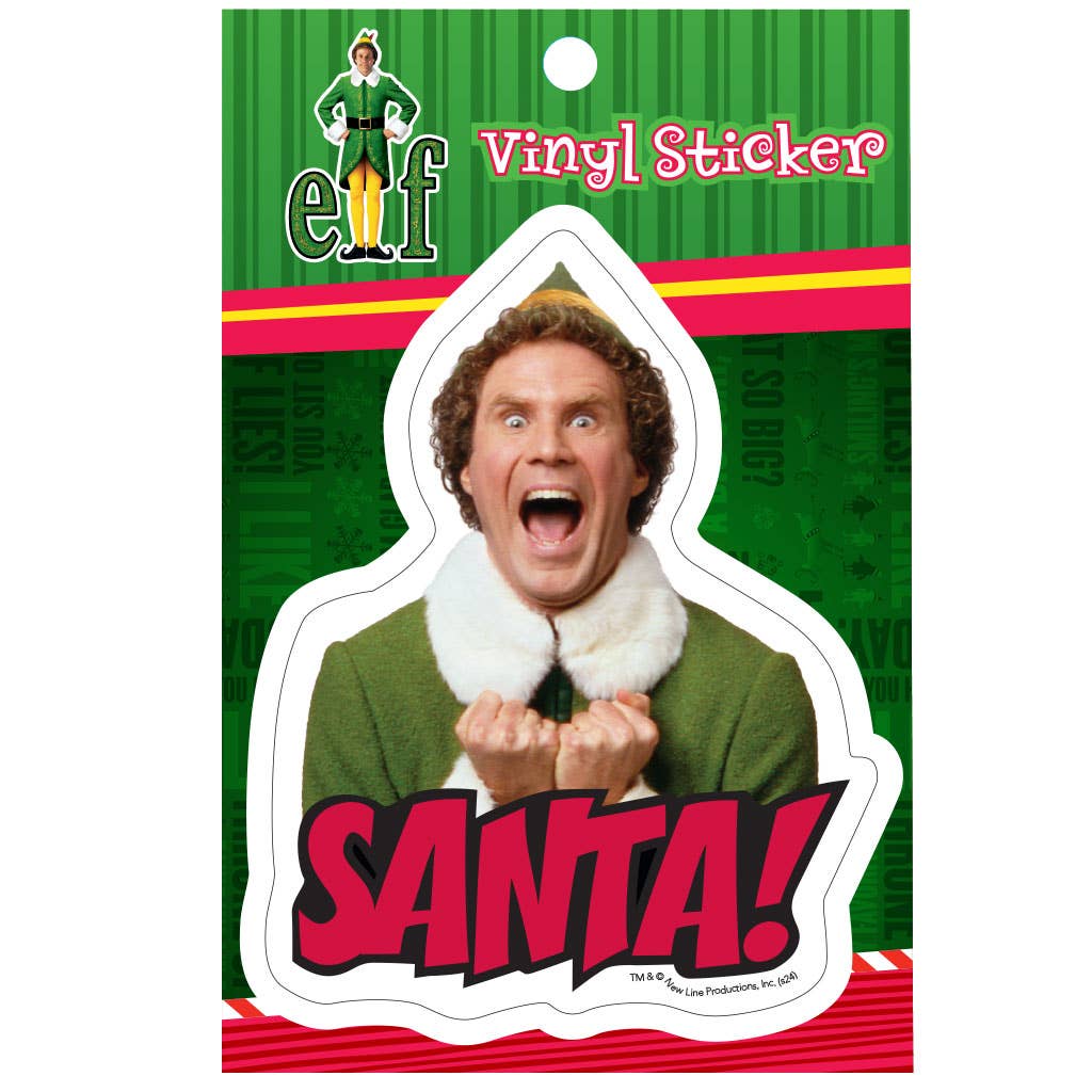 Vinyl sticker sheet featuring Elf character and bold 'SANTA!' lettering
