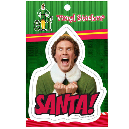 Vinyl sticker sheet featuring Elf character and bold 'SANTA!' lettering