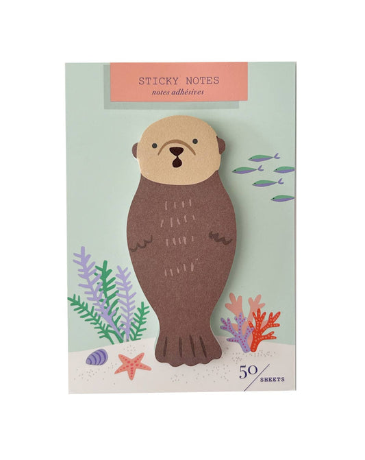 Sea otter die-cut sticky notes sheet with undersea animals, 50 sheets