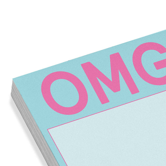 Pastel blue sticky notes with large pink 'OMG' title across the top