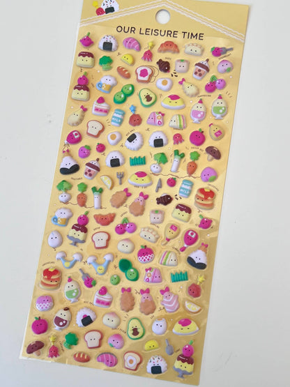 Tiny Animal Food Court Puffy Assorted Stickers