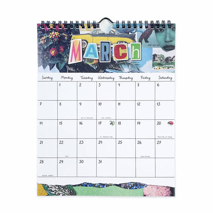 March wall calendar page with spiral binding and colorful “MARCH” header above the date grid.