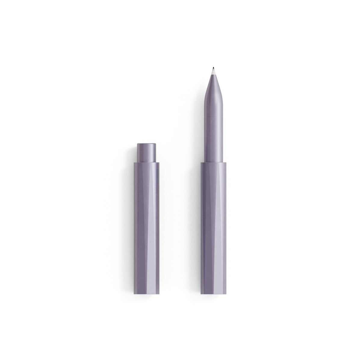 Refillable writing pen, light gray body with cap and pointed tip