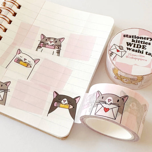 Stationery Kitties Wide Washi Tape