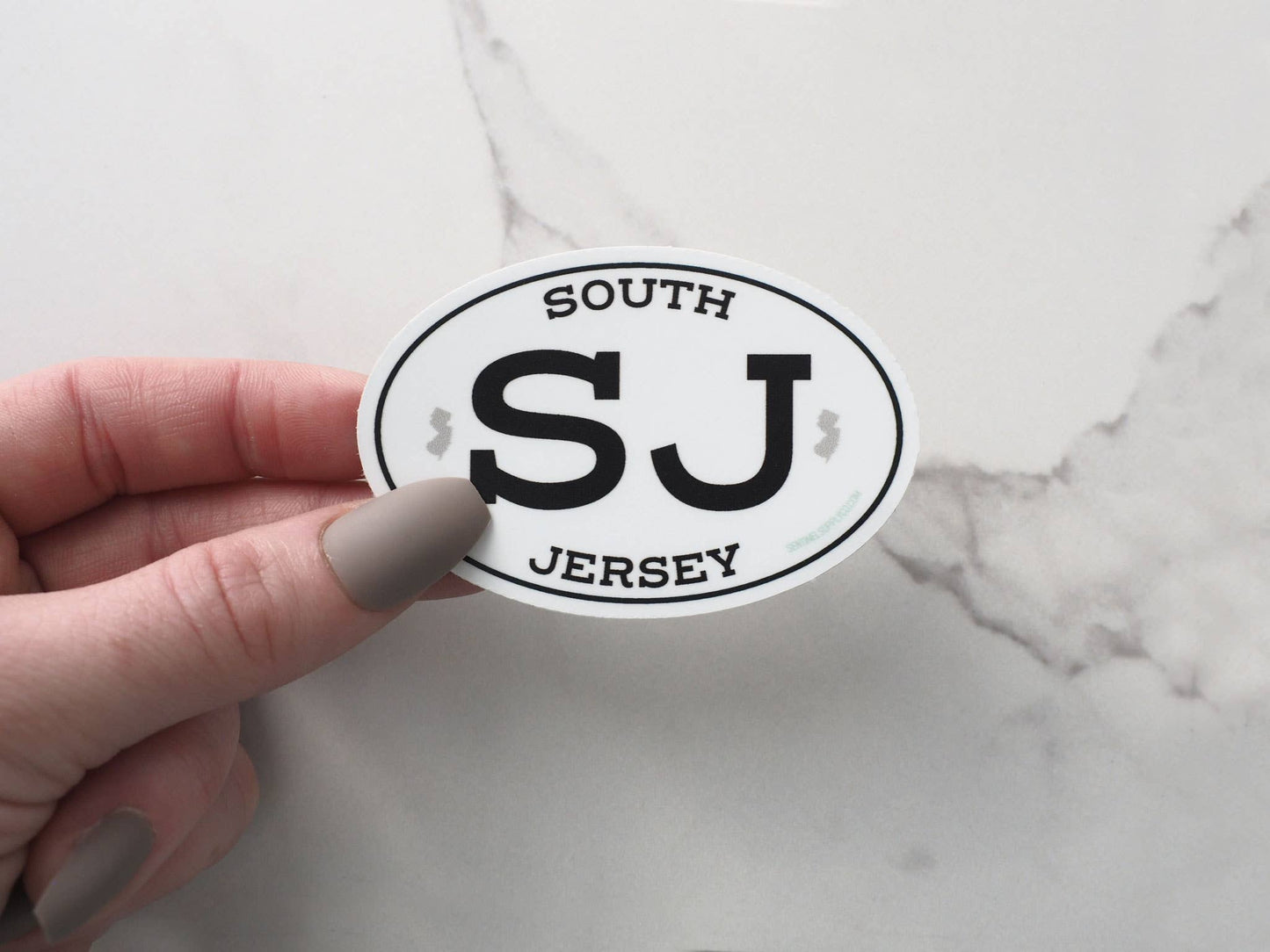 White Oval South Jersey Bumper Stickers - 3" & 4" NJ Decals