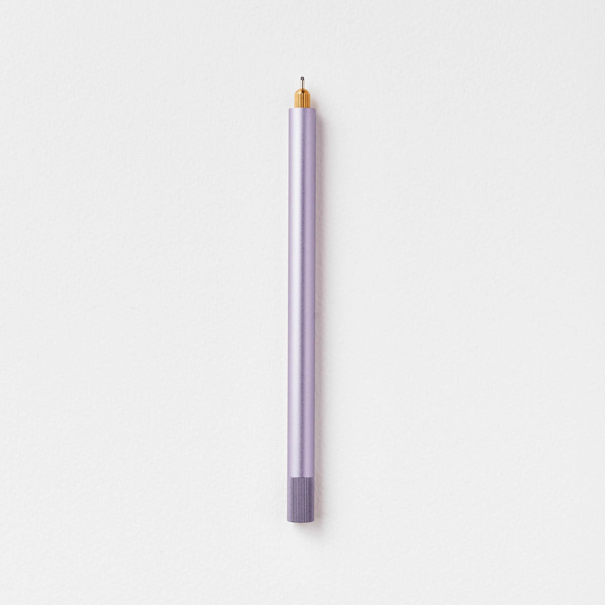 Lilac refillable multi-tip pen, capped body with small gold writing tip