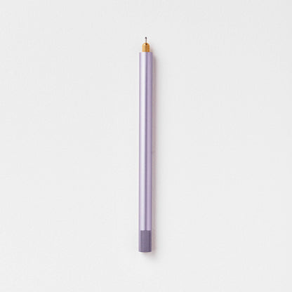 Lilac refillable multi-tip pen, capped body with small gold writing tip